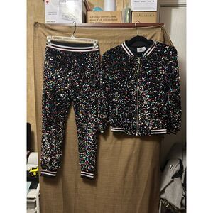 NWOT Lola & The Boys Black Multicolor Sequin Bomber Set Size 12